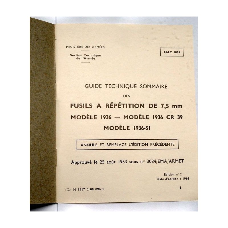 Originalbeschreibung MAS 36 aus 7. ZUBEHÖR bei Waffen HEGE